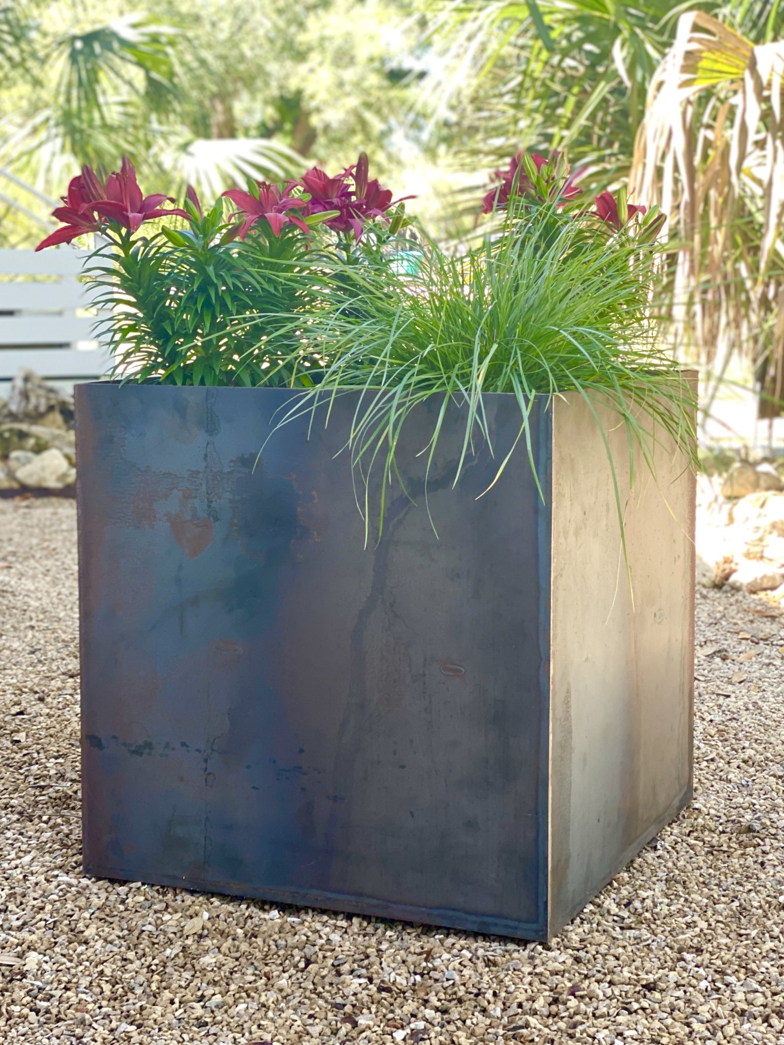 Corten Steel Planter Box 24x24x24 With Shelf 24X24 Steel Planter