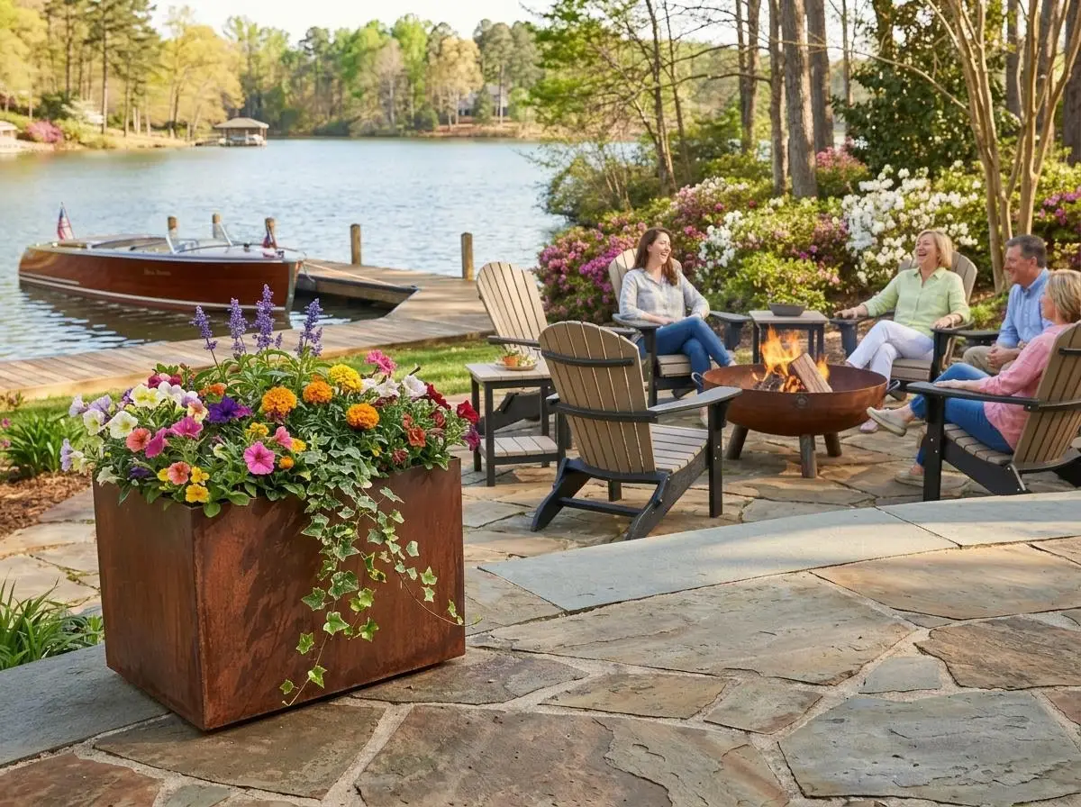 Corten Steel Planter Box 16X12X12 With Shelf - Image 11