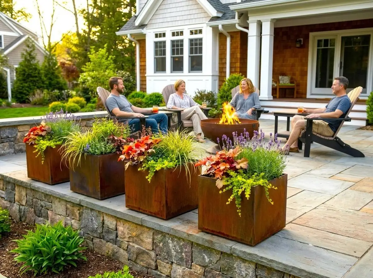 Corten Steel Planter Box 24X24X24 With Shelf - Image 10