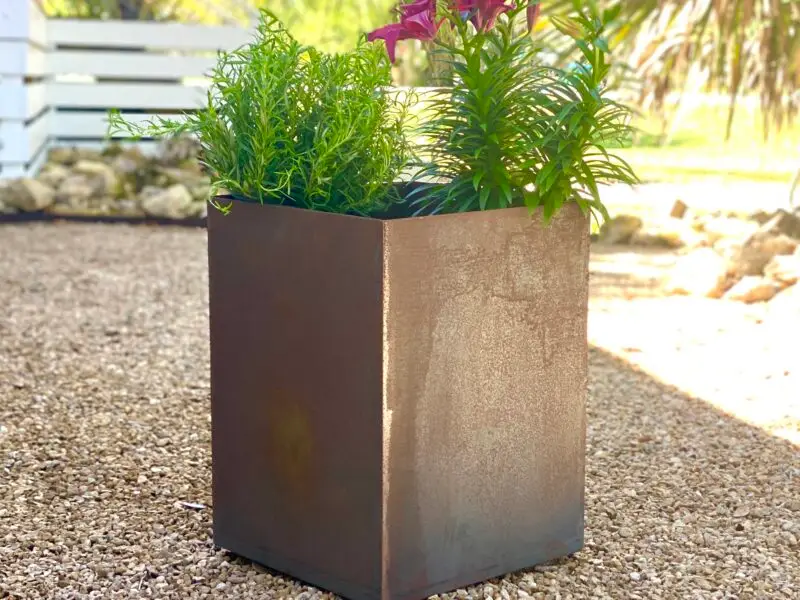 Corten Steel Planter Box 12x12x16 With Shelf